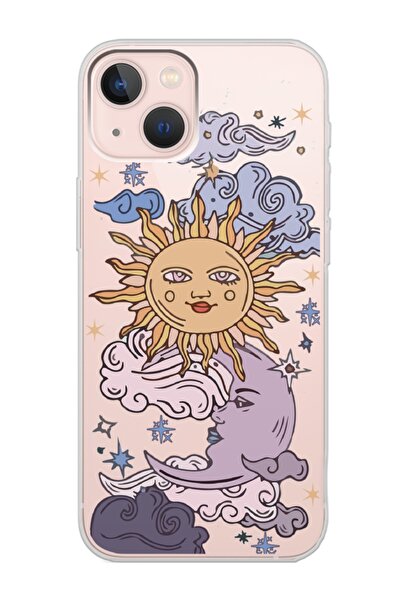 Spoyi Iphone 13 Uyumlu  Güneş Retro Tasarımlı Şeffaf Telefon Kılıfı