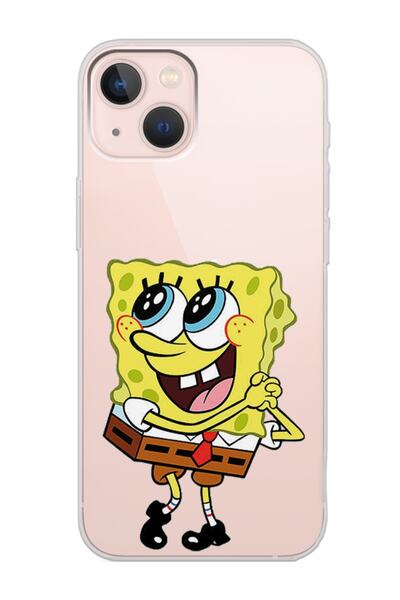 Spoyi Iphone 13 Sünger Bob Tasarımlı Şeffaf Telefon Kılıfı Uyumlu