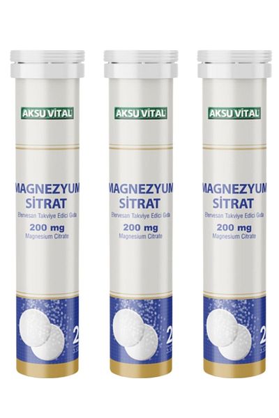 Aksu Vital Magnesium Citrate 200 Mg 20 Effervescent Tablet X 3 Pieces