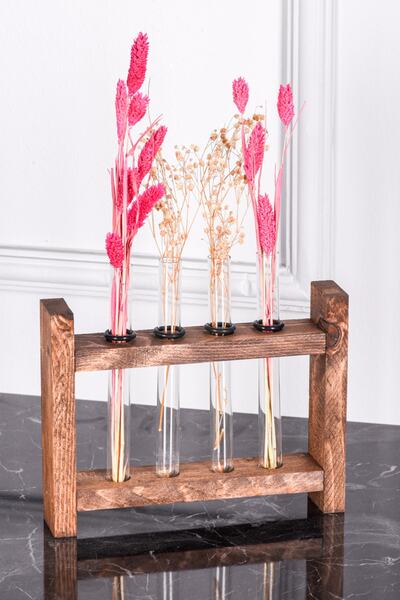 Muyika Design Muyika Uno Tubo Ahşap Cam Tüplü Vazo Dekorasyon Ürünü 4 Tüplü V...