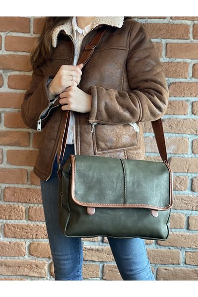 Vendetta Çanta Khaki-Tan Covered Nubuck Postman Crossbody Bag