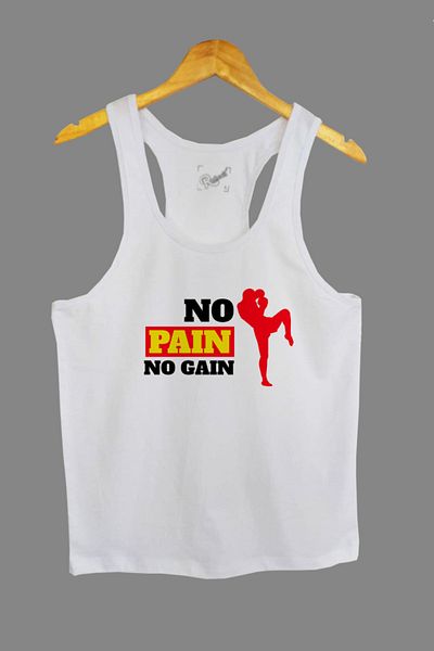 Raf Coll Ανδρικό λευκό No Pain No Gain Ψηφιακό τυπωμένο Fitness Sports Athlete
