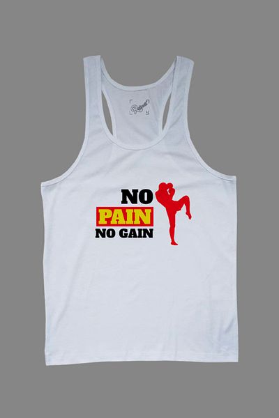 Raf Coll Ανδρικό λευκό No Pain No Gain Ψηφιακό τυπωμένο Fitness Sports Athlete