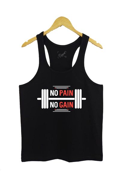 Raf Coll Men's Black No Pain No Gain Digital Printed Fitness Athlete Undershirt