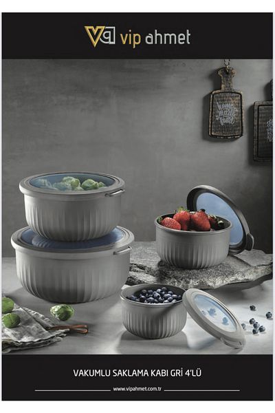 VİP AHMET 4 Piece Set Smoked Vacuum Storage - 3.2 Liter, 2.0 Liter, 1.1 Liter and 0.5 Liter