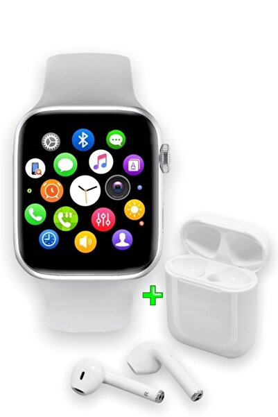 pazariz Akıllı Saat L800 Aırpods I12 Kablosuz Kulaklık İkili Beyaz Set