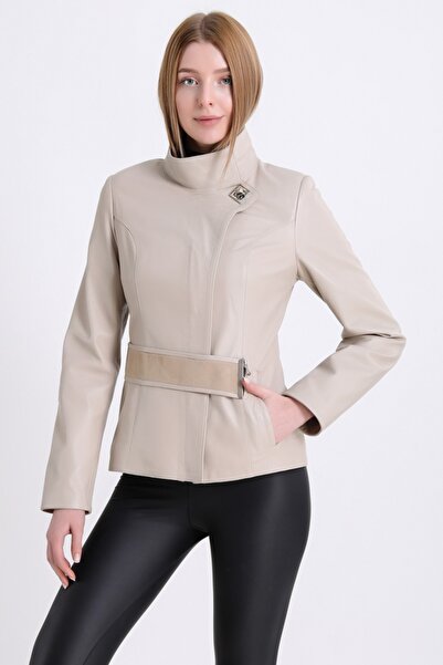 Leather Club Krem Deri Ceket