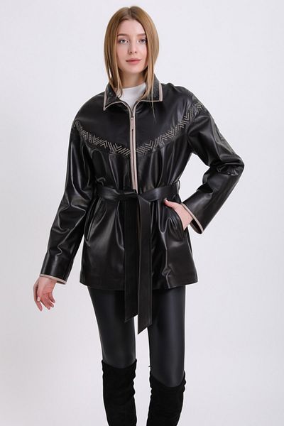 Leather Club سترة من جلد الخراف باللون البني مع إكسسوارات Troc