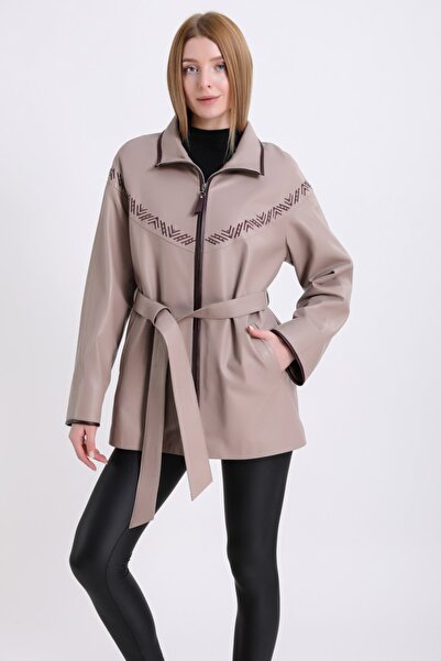 Leather Club Krem Trok Aksesuarlı Kuzu Derisi Ceket