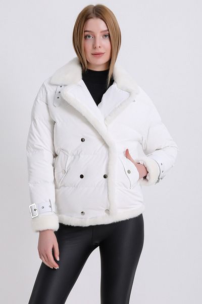 Leather Club معطف منتفخ من ريش الإوز مع إكسسوارات من فرو المنك الأبيض
