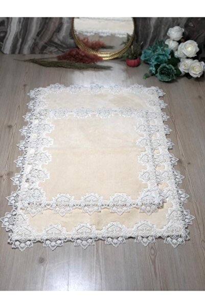 Kumru Çeyiz 2'li Güpürlü %100 Pamuk Halı Taban Banyo Paspası