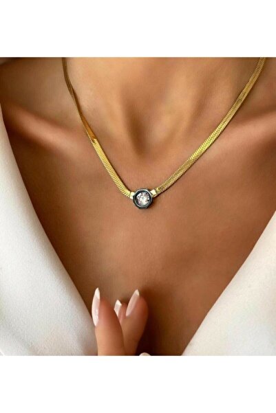 SU PERİSİ TAKI BİJUTERİ Çağla Taşlı Italyan Zincir Gold Altın Kaplama Kolye 4...