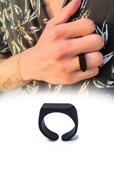 The Collection Matte Black Triangle Model Adjustable Men's Ring