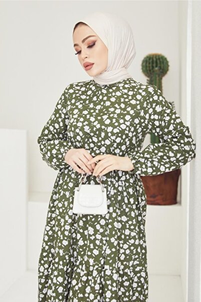 benguen Χακί Γυναικείο Φόρεμα - Μοτίβο Μαργαρίτα