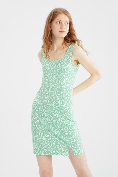 DeFacto Καλοκαιρινό μίνι φόρεμα Cool Bodycon με τετράγωνο λαιμό με floral σχέδιο