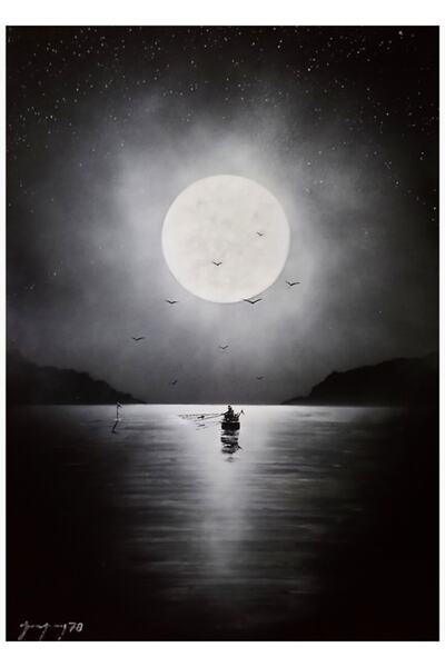 Universal Tablou decorativ din lemn cu poster sub lună