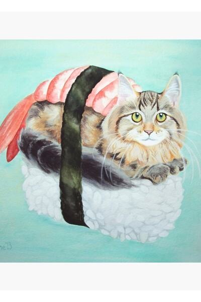 Universal Kedi Suşi Tablo Ahşap Poster Dekoratif