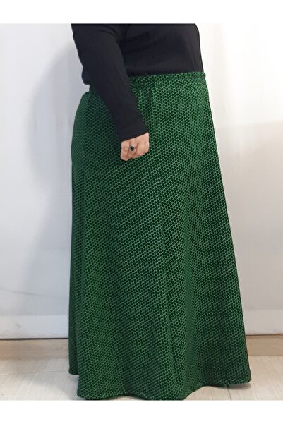 Mertcan Butik Чорна спідниця з еластичним поясом, з шести частин, з зеленим в...