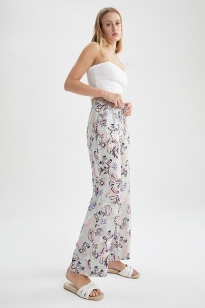 DeFacto Tradiční vzorované viskózové kalhoty se širokými kapsami a vysokým pasem