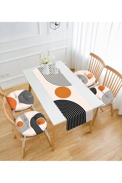 Realhomes Bohemian Special Design Digital Printed 4 Round Pouf Chair Cushions and 1 Runner Set