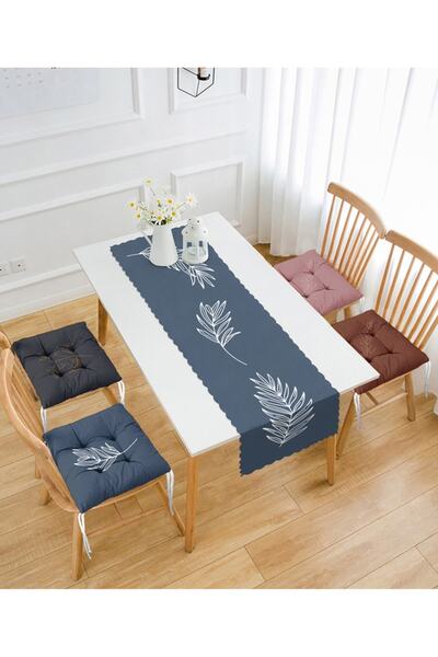 Realhomes Colorful Floors Feather Drawing Special Design Set of 4 Pouf Chair Cushions and 1 Runner