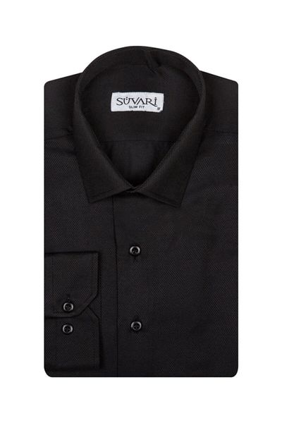 SÜVARİ Classics Slim Fit Slim Fit Προσαρμοσμένο πουκάμισο Dobby χωρίς τσέπη