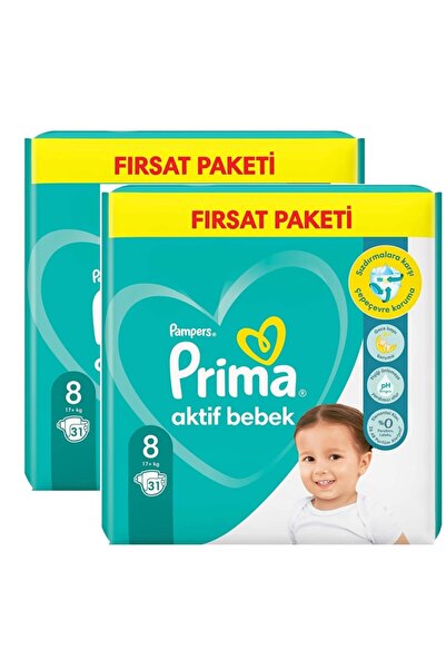 Prima مجموعة أكتيف بيبي مقاس 8 31x2 عبوة 62 قطعة 17+ كجم حفاضات أطفال