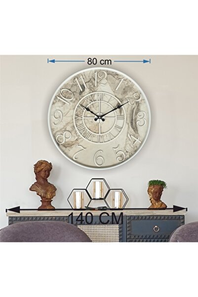 Markakanvas Beyaz Renk Metal Kasalı Mermer Desenli Beyaz Renkli Duvar Saati Ç...