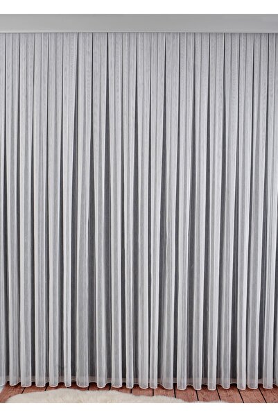 VANESSA PERDE Keten Mat Zemin Çizgili Seyran Desen Yeni Sezon Kırışmaz Tül Pe...