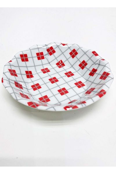 Jenisa Melamine Red Gray Geometric Shaped Tea Plate 6 Pieces