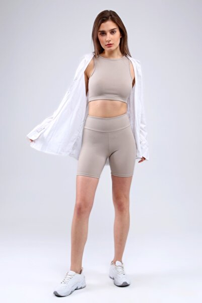 Grenj Fashion Bež Rebrasto Visok struk Bikerske tajice