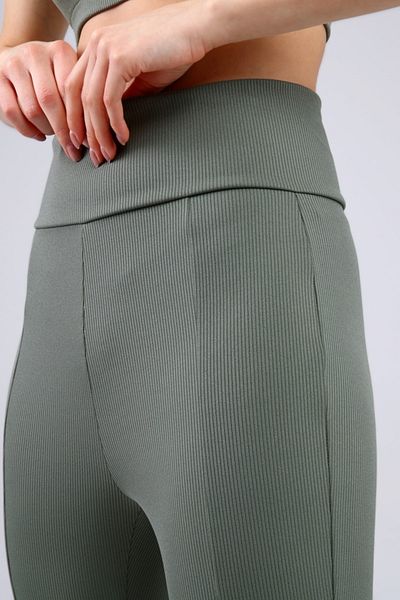 Grenj Fashion Colanți kaki cu nervură, cu picior scurt, cu tăietură în față, cu talie înaltă