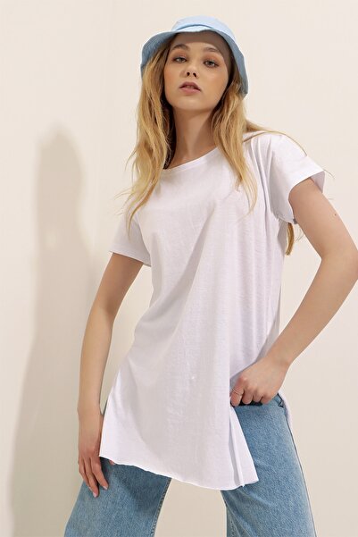 Trend Alaçatı Stili T-Shirt - Weiß - Oversized