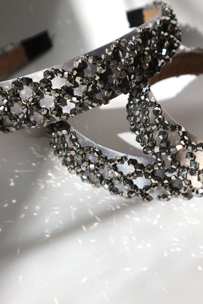 THE MOON Kate Crystal Jewelled Gray Satin Crown