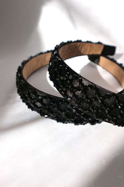 THE MOON Kate Crystal Jewelled Black Satin Crown