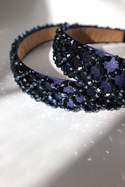 THE MOON Kate Crystal Stone Navy Blue Satin Crown