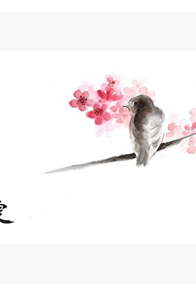 Universal Τσιμπίδα σε κλαδιά Sumi-e Bird Birds Cherry Blossom Flowers, Ιαπωνι...