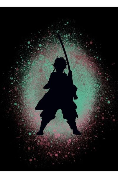 Universal Декоративен дървен плакат с Танджиро и ефект на пръски