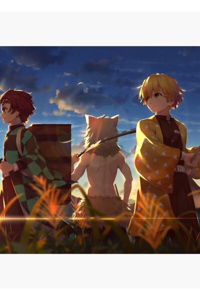 Universal Zenitsu, Tanjirou, Inosuke - Demon Slayer Tablo Ahşap Poster Dekoratif