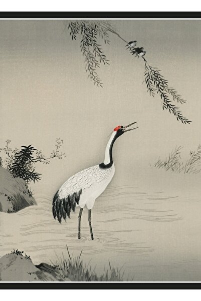 Universal Vinç Vintage Japon Kuş Sanatının Geleneksel Portresi Tablo Ahşap Po...