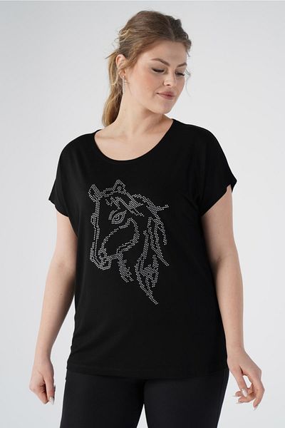 Nelly Pool Collar Rhinestoned Plus Size Blouse