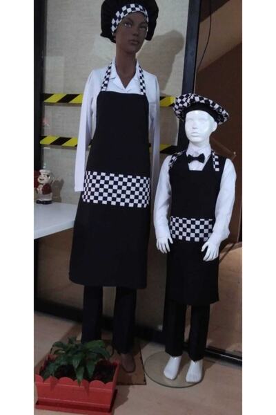 Egs-Ecem İş Elbiseleri Anne - Çocuk Mutfak Önlüğü Ve Aşçı Şapkası Takım