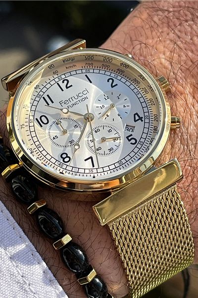 Ferrucci Wicker Cord Gold Yellow Men's Wristwatch + bracelet