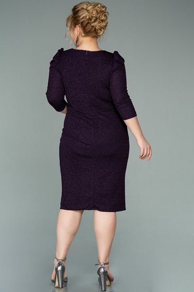 Abiyefon Dark Purple Capri Sleeve Double Breasted Collar Glitter Plus Size Dress Abk1246