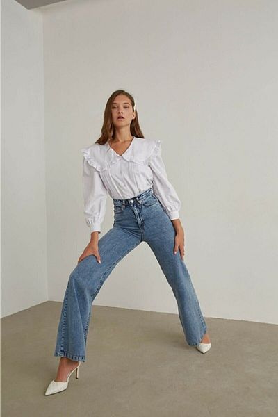 Trn JNS Liza Solmaz Blugi largi cu talie super înaltă negri Pantaloni palazzo (super înalți) cu picioare late.