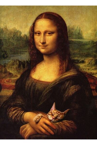 Universal Monalisa Ve Kedi Tablo Ahşap Poster Dekoratif