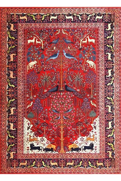 Universal Hayat Ağacı Hayvan Bahçesi Iran Horasan Halısı Baskı Tablo Ahşap Poster Dekoratif