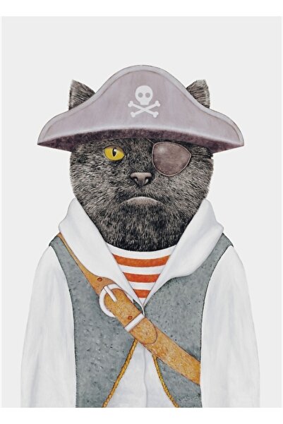Universal Διακοσμητική Ξύλινη Αφίσα Ζωγραφικής με Πειρατική Γάτα