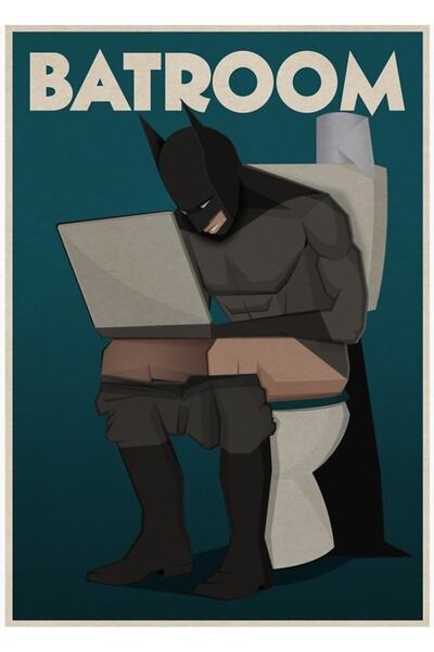 Universal Banyoda Süper Kahraman Ahşap Poster Dekoratif