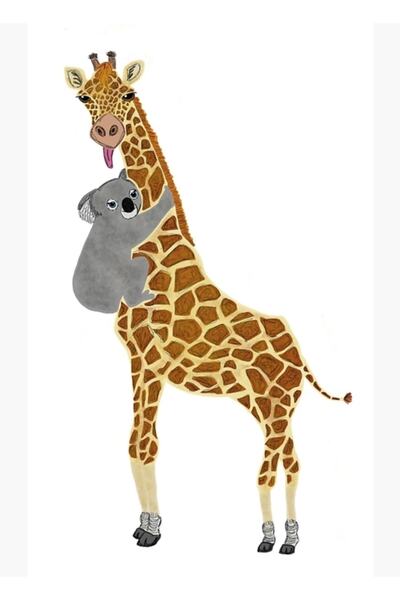 Universal Κοάλα που αγκαλιάζει καμηλοπάρδαλη, ξύλινη διακοσμητική αφίσα